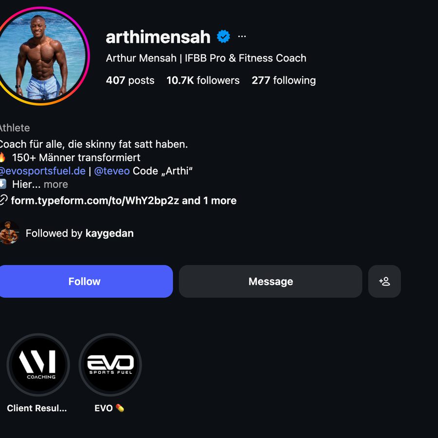 Arthis Profil heute mit 10,7K Followern